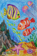‘Striped fishes’, Mikhail Yakhno, 9 years, (teacher E. A. Agarzaeva), Donetsk