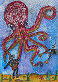 ‘Captive by an octopus’, Vlada Kosyanova, 9 years, (teacher O.Yu. Marmyleva), Abakan (Khakassia)